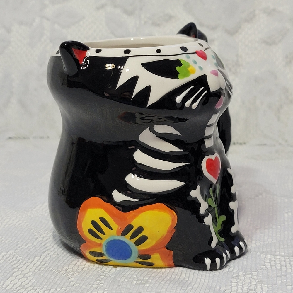 Day of the Dead Multi-colored Cat Shaped Cup Ceramic Coffee Mug Spectrum Designz - Picture 6 of 17